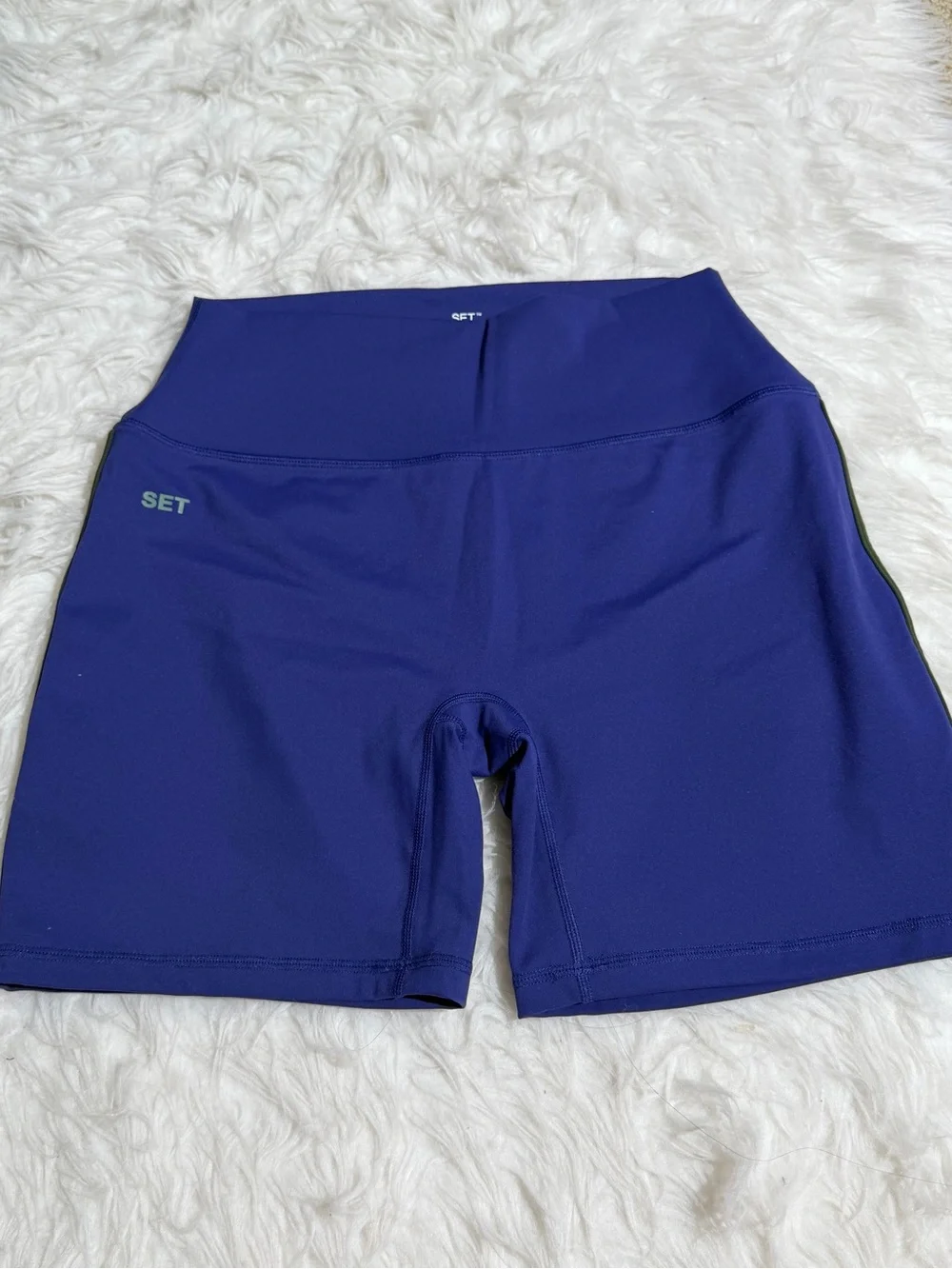 NEW Set Active XL / XXL Matching Set Shorts Sporta Bra Blue Workout Stripes